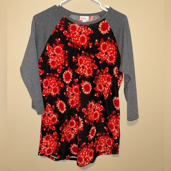 LuLaRoe Tops - LuLaRoe Red Floral Top with Gray Accents